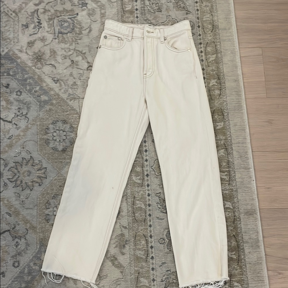 Zara Cream Straight Leg Jeans with Structured Fit